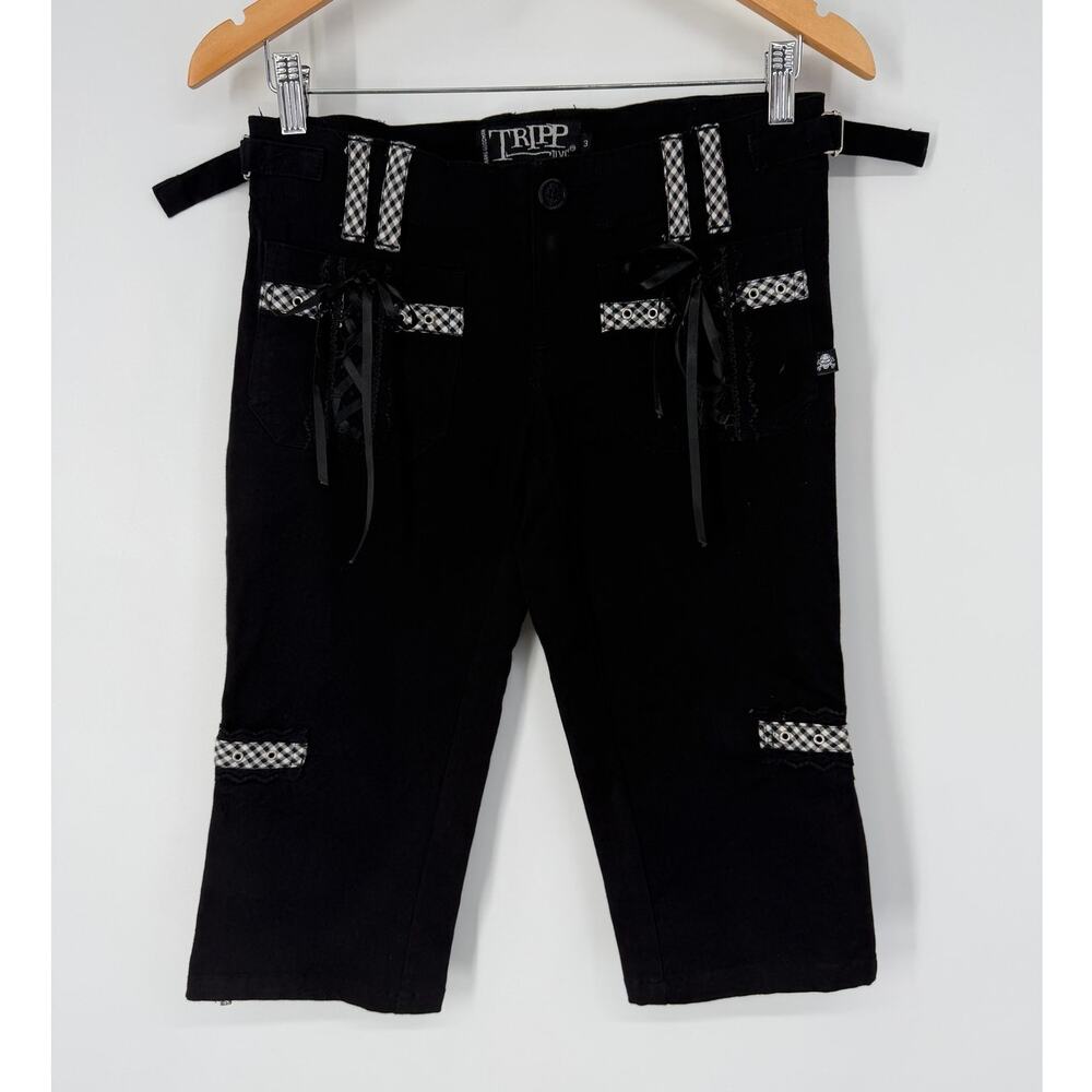 TRIPP NYC Vintage Y2k Cropped Pants Low Rise Knee Length Shorts Bows Goth Skater